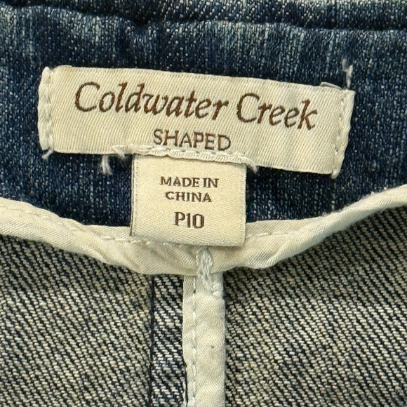 Coldwater Creek Jacket 10 Petite Blue Denim Embroidered Hook & Eye Closure - Picture 9 of 12